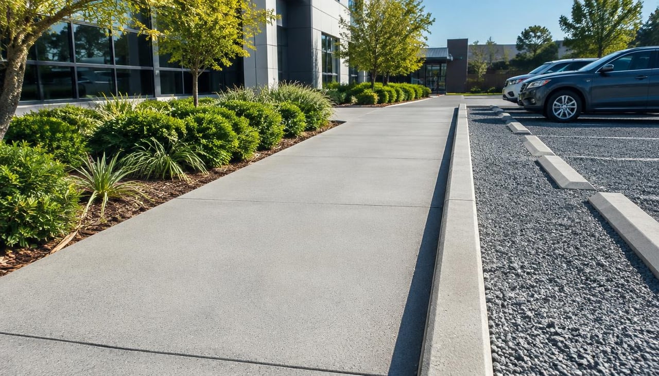 Weed-free commercial pathway and gravel car park after a scheduled herbicide program