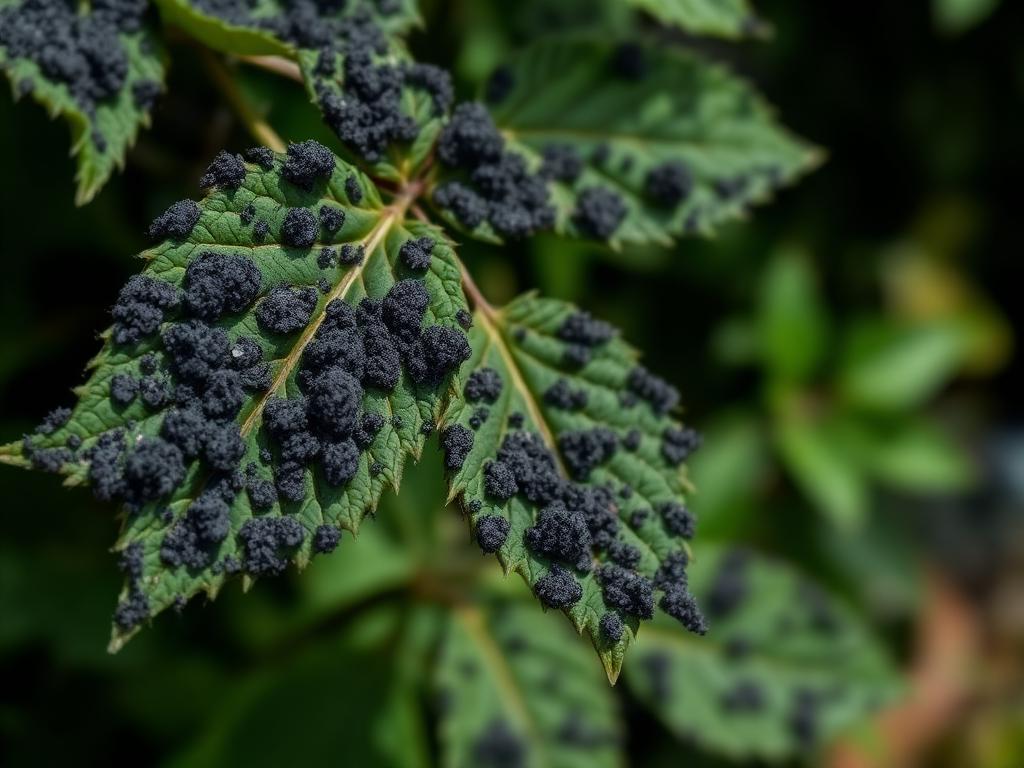 Sooty mould damage on hedge foliage